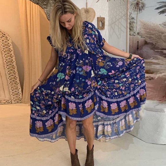 Boho Chic Gypsy Floral Print Maxi Dress - Picture 1 of 3